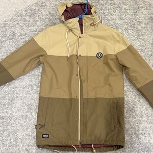 Men's Tan and Brown Hooded Ski Jacket